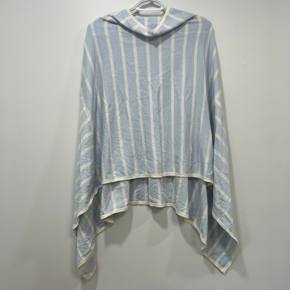 J Mclaughlin Betsy Stripe Poncho‎ ONE SIZE NWT $188 Shaw Hood Loose Blue White - Picture 2 of 6